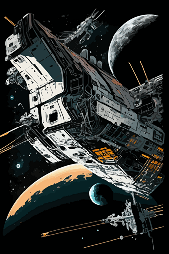 svg vector drawing, deep space station, pale sublte colors, thick crisp black outline