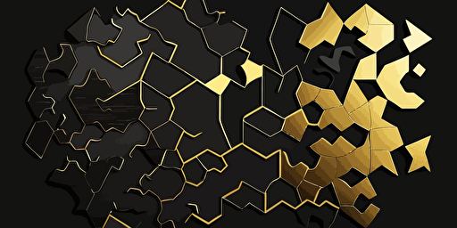 minimalist, vectorized, black shades, some golden color, print layer , delicacy, elegant, polygon smooth jigsaw puzzle, dark background