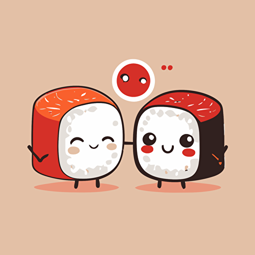 two cute sushi smilling red and white. Vector style. 2D. Drawing.