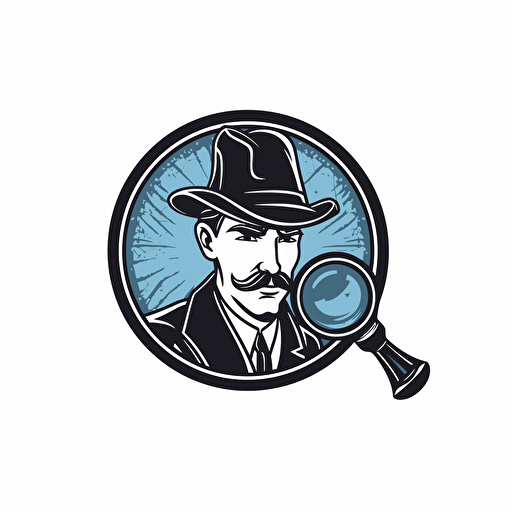 clean, vector logo for a Mystery DAO, detective, magnifying glass, white background
