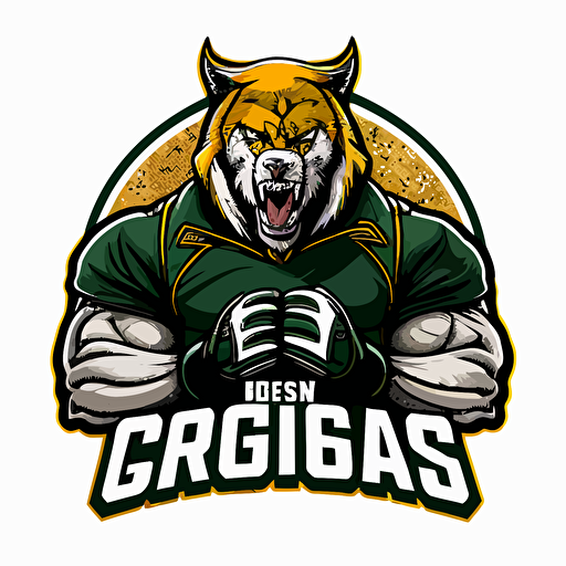 A Big-cat who plays for the Green Bay Packers, crosseyed, sports logo style, white background, vector