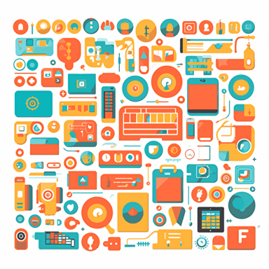 Set of flat vector elements including smartphone +internet + social network + simple vector + bright colors on a white background