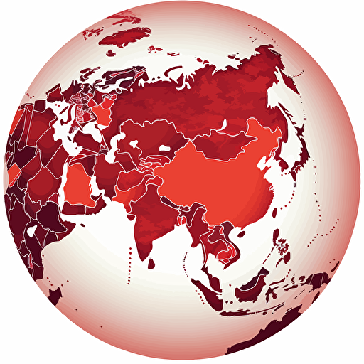 world map, China in red, vector image, no background