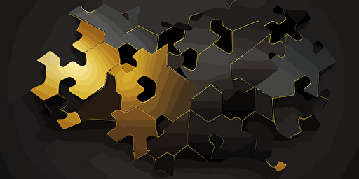 minimalist, vectorized, black shades, some golden color, print layer , delicacy, elegant, polygon smooth jigsaw puzzle, dark background