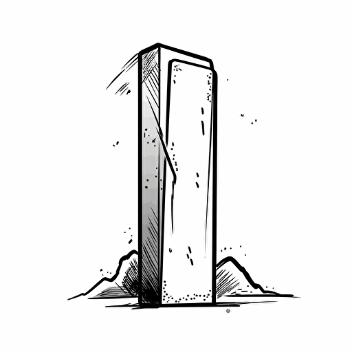 Perfect rectangle monolith from 2001 space odissey, looking at the camera, minimal, outline strokes only, black and white, logo, vector, white background