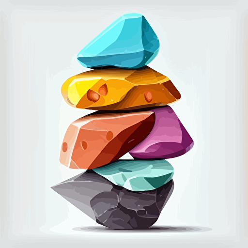 five colourful stones leing on each other, vector illustration, white background, balanced asymmetry