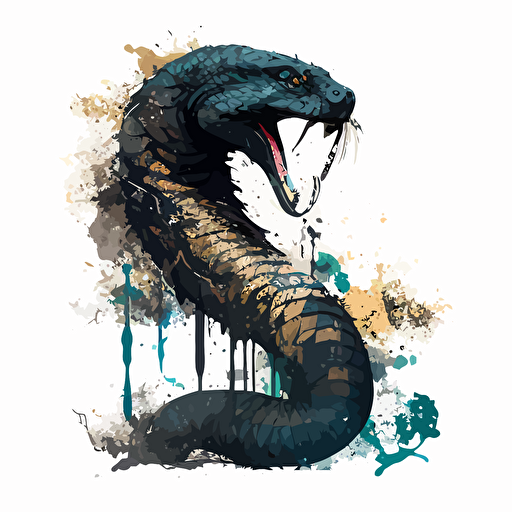 a black king cobra snake hissing, as a vector, water colors