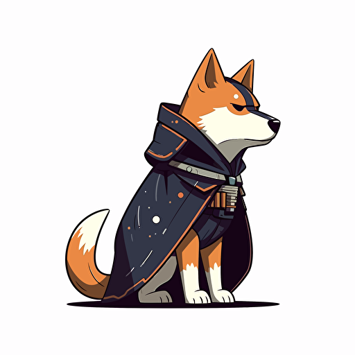 2/3 left side profile shot standing, cartoon anime 2d, Shiba Inu dark vador with helm, gummy colors, Vector illustration, white background