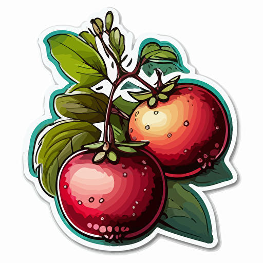 sticker, two cranberry fruit, contour, vector, vibrant colours, white background