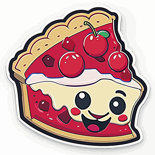 mascot, cute cherry pie slice, 2d, vector, no shading, die cut sticker