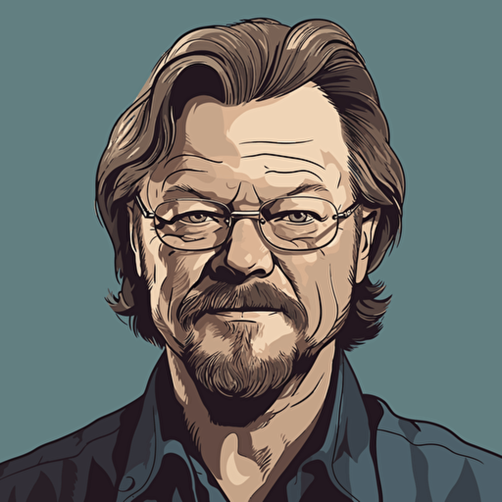 vector art style image of Steve Gustavson from Adobe, in the style of Michael Parks