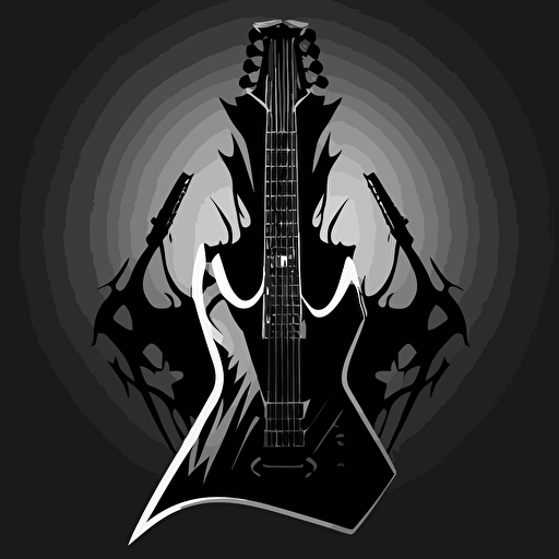 Design a silhouette of a guitar with its neck and headstock visible, and the body in the background. vector art clean