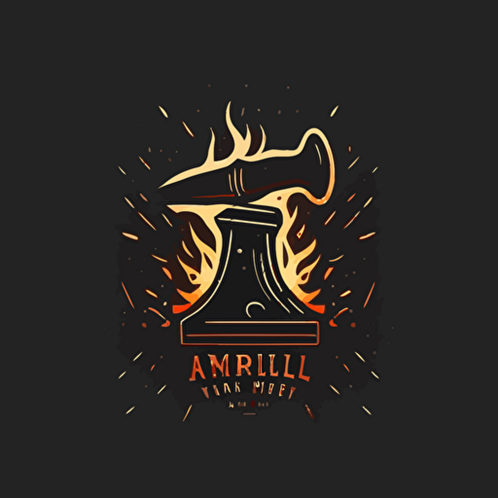 A traditional forging anvil with no hammer or additional tools, Fire and sparks envelop the anvil, vector illustration