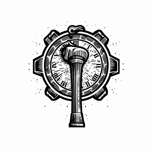 vectorized logo of a hammer clock in black and white