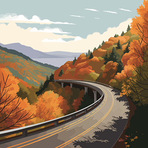 A vector illustration of the Blue Ridge Parkway during autumn,