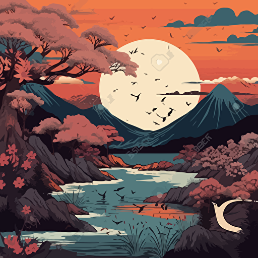 ukiyo-e print of a beautiful nature scene, vector art, poster art