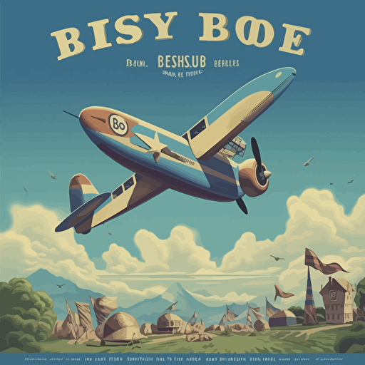 tourist poster for 1940's aviation event, summer blue sky, muted colours, vector art, letter b only, no text