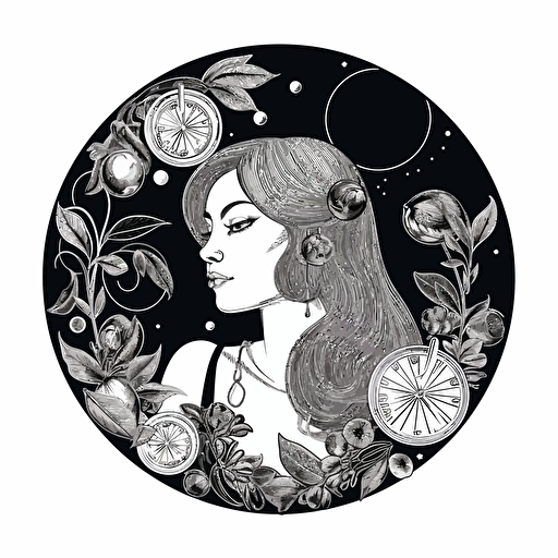 a 2D logo for a gin bar, must appeal to womens between 20-30 year, vector art, black and white, must be circular