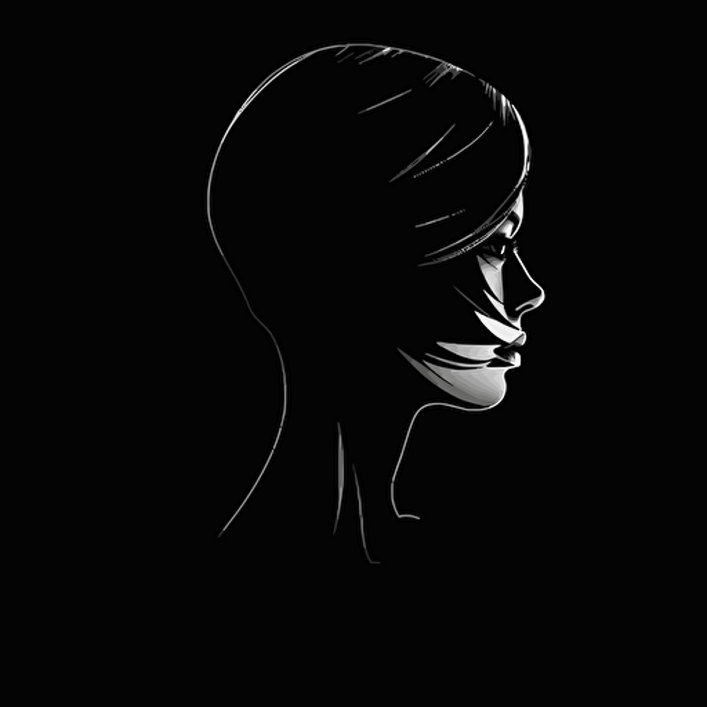 dark illustration of profile face, black background, vector art