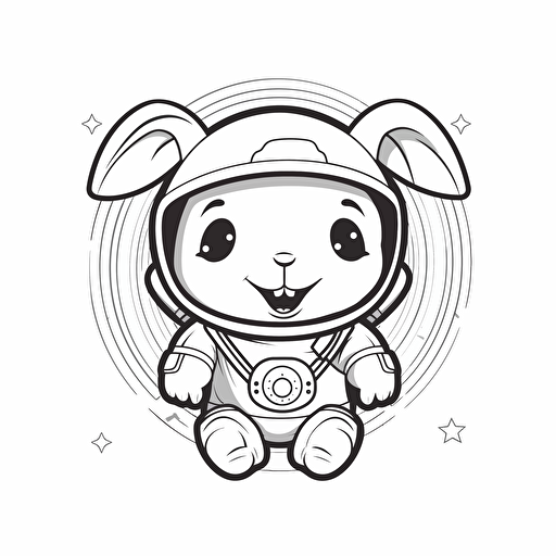 rabbit in an astronaut uniform minimalistic professional logo lineart smiling happy chibi anime vector illustration black and white 2d