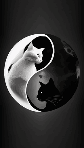 yin and yang ☯️, with copy space, logo design, cats, black and white, abstract, vector art, minimalistic