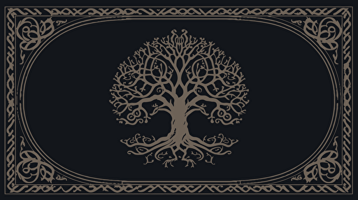 Celtic Tree of life rectangle rug design, simple shapes, spooky theme, vector, bordered, fill frame