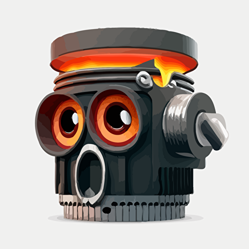 a piston vector, with eyes and fire animation, illustration, no background png