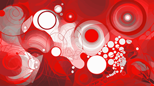 A vibrant red and white abstract background with overlapping circles and swirls representing the interconnectedness of emotions, digital artwork, using Adobe Illustrator with a focus on vector shapes and gradients,