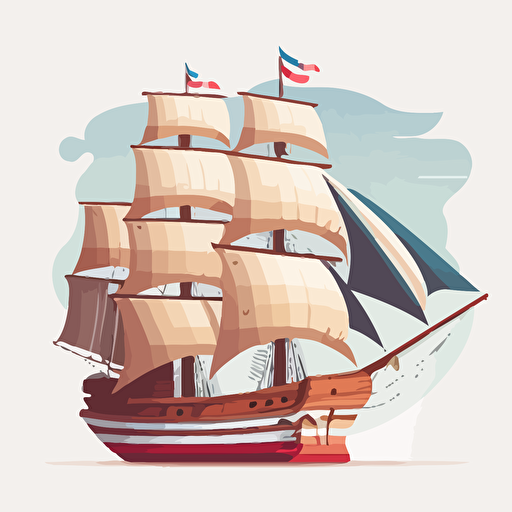 flat vector illustration of a wooden sailing ship on a white background