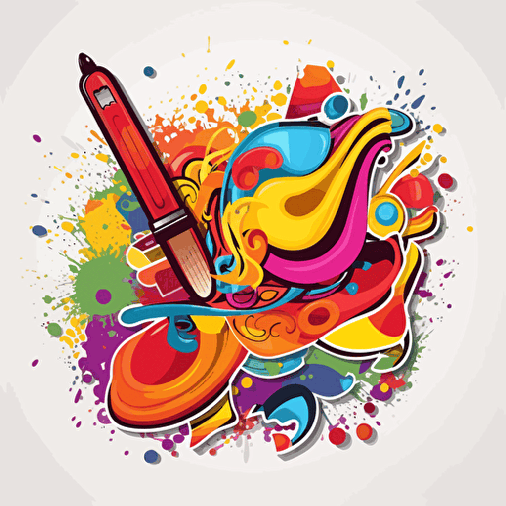 Vector logo sticker for print, creative, detailed random image, mixing several different elements in its composition, vectorized, professional, happy, bright colors,