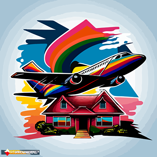 vector logo of a plane landing in a house with a colorful and very large and colorful prominant beak v 5
