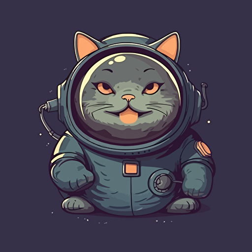 vector illustration of funn, happy fat cat with a space helmet on his head