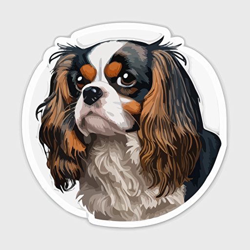 sticker design, plain background, king charles spaniel, illustration, brilliant details, transparent background, vector file