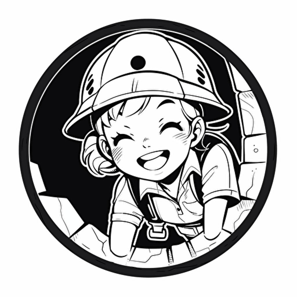 A simple sketch climbing kid with smile face and a cap, very dynamic logo white background vector