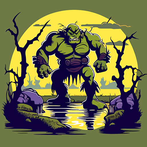 ogre in a swamp, vector logo, vector art, emblem, simple cartoon, 2d