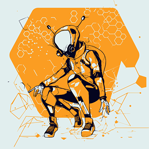 2D vector Honey in minimalism cyberpunk style. Colors: orange & white background
