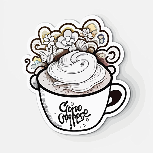 Cappuccino , Sticker, Cheerful, Dark, Street Art, Contour, Vector, White Background, Detailed
