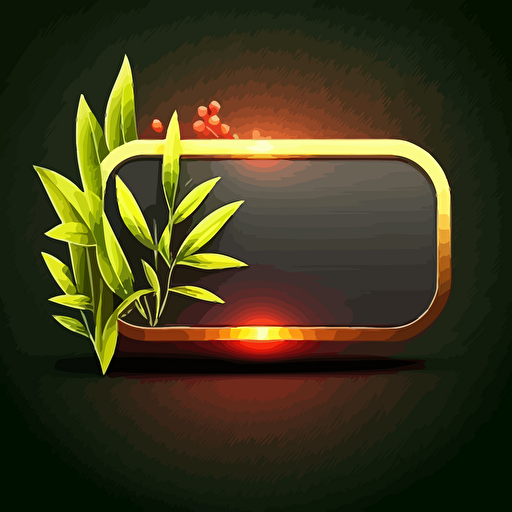horizontal rectangular rounded button with bamboo, leaves and fire around them with room for text inside the button design vector, no background