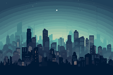 Flat vector-style :: A city skyline :: The skyline is formed by interconnected gears and cogs :: The shot is a close-up, looking up at the skyline as if it were towering over you ::