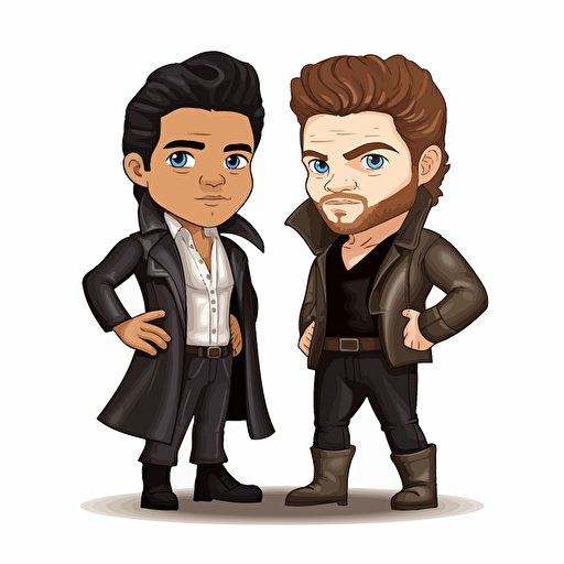 Richard Madden and Froy Gutierrez, chibi, vector based, white background