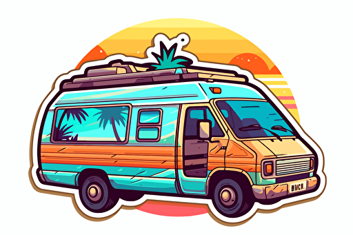 2d illustration, vanlife simple vector colorful sticker