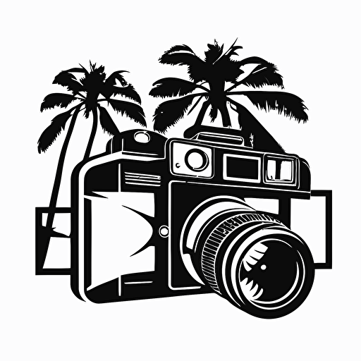 iconic logo of camera and palm tree, black vector, on white background