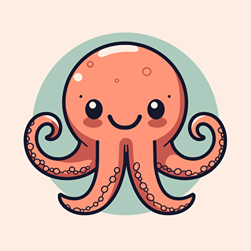 a simple flat round logo featuring a friendly smiling anime kawaii octopus with all 8 arms visible, vector image, highly stylized anime, 32k uhd