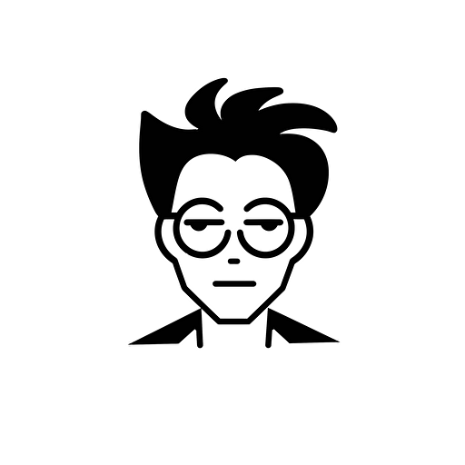 minimalistic avatar, minimal line logo, chinese man with glasses, middle hair, vector