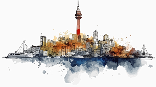 vector istanbul, galata tower, bosphorus, white background, png