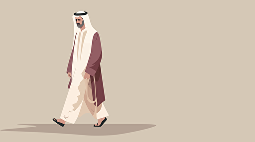 Qatari Man wearing traditional clothing and walking muted colors. vector illustration 2D