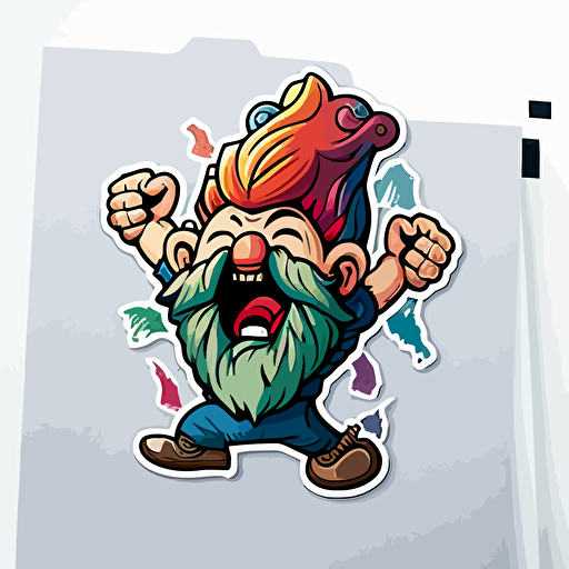 sassy gnome, Sticker, Excited, Tertiary Color, mural art style, Contour, Vector, White Background, Detailed