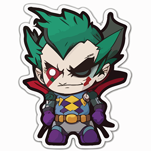 sticker, Happy Colorful joker dressed up as Batman, kawaii, contour, vector, white background