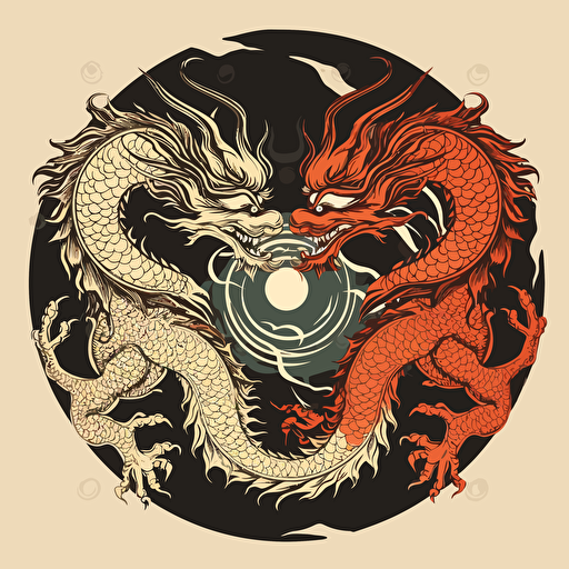 2 chinese dragons filled in a shape of Yin Yang symbol simple vector clipart