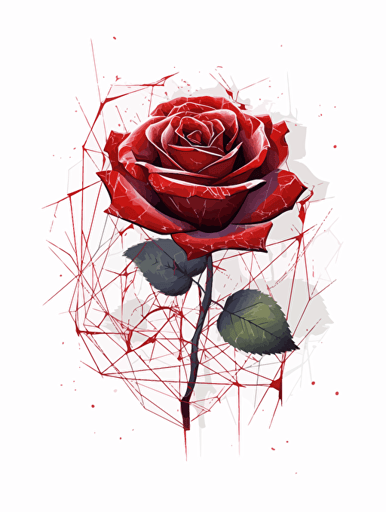 Science and Technology and the Rose with Thorns，modern minimalist illustration，A clean background, Gradient color, Vector，White background